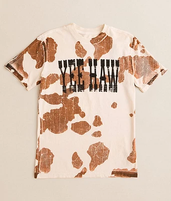 Girls - Yee Haw Cow Print T-Shirt