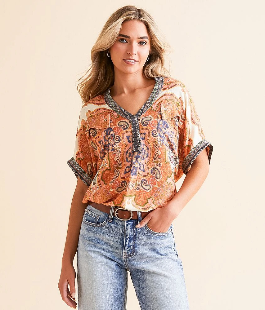 Daytrip Paisley Notch Neck Top