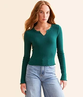 Ribbed Lace Trim Top