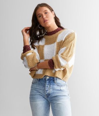 Gilded Intent Checkered Boxy Cropped Sweater