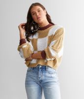 Gilded Intent Checkered Boxy Cropped Sweater