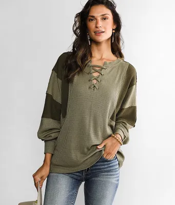 BKE Lace-Up Pieced Top