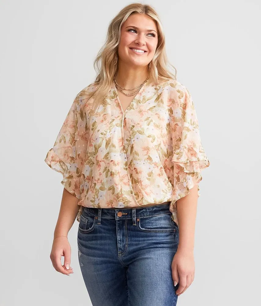 Floral Chiffon Swiss Dot Top