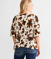 Cow Print Split Peplum Top