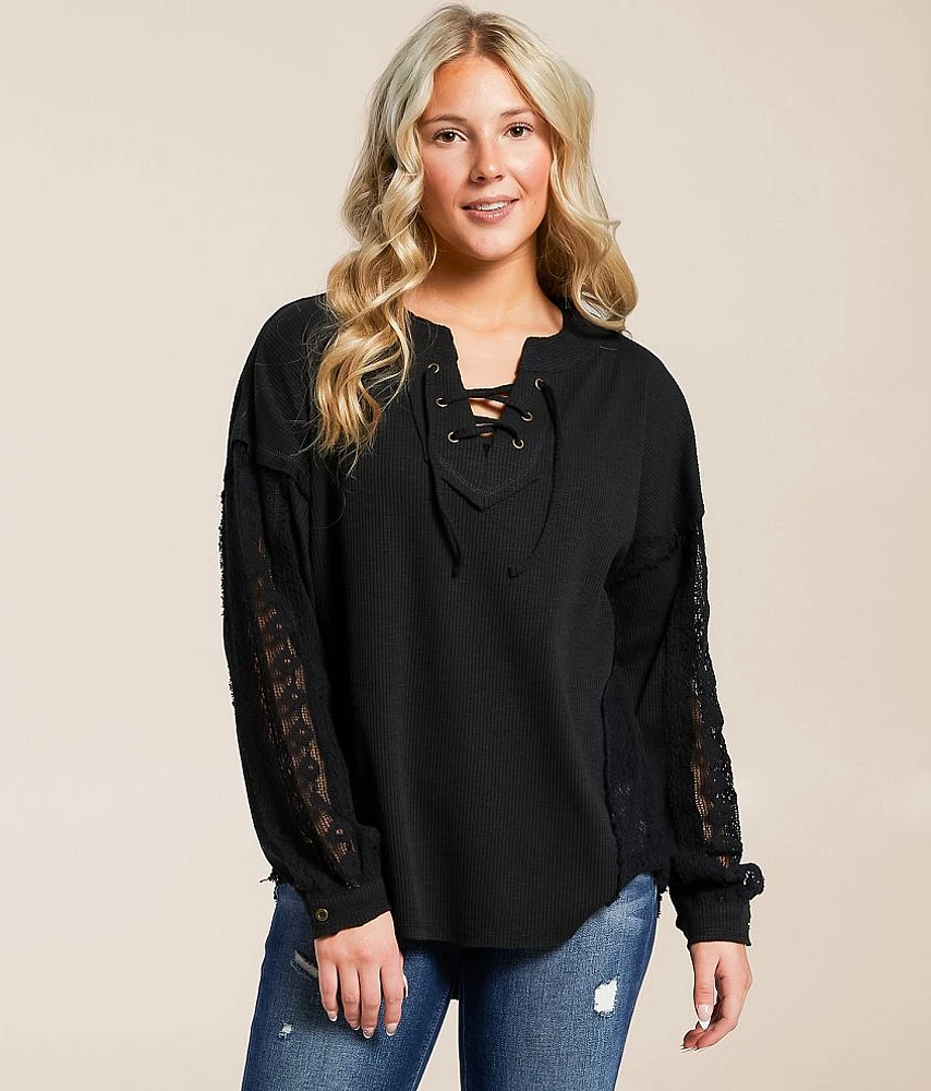 Daytrip Ribbed Lace-Up Top