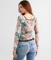 Floral Mesh Layered Crop Top