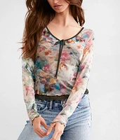 Floral Mesh Layered Crop Top