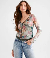 Floral Mesh Layered Crop Top
