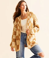 BKE Checker Oversized Cardigan Sweater