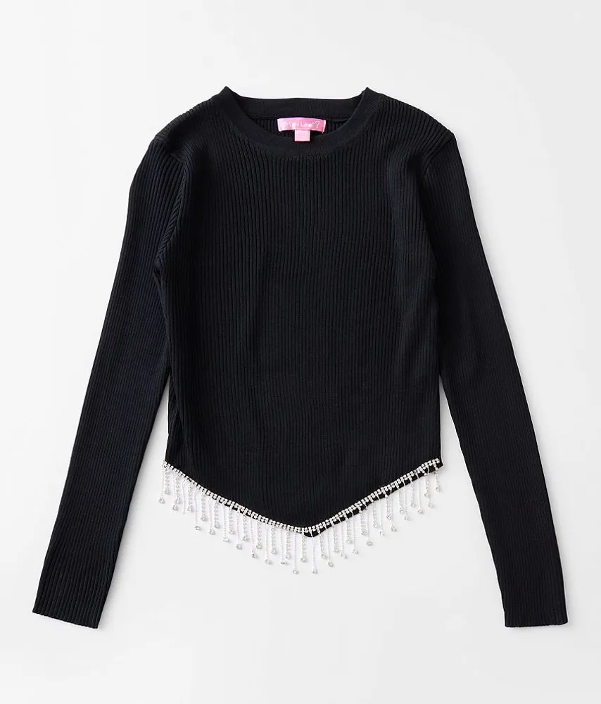 Girls - Say What? Rhinestone Fringe Sweater