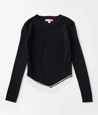 Girls - Say What? Rhinestone Fringe Sweater