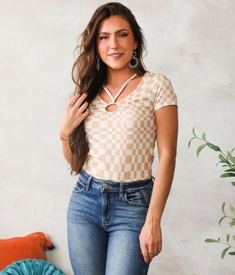 Willow & Root Checkered Keyhole Top