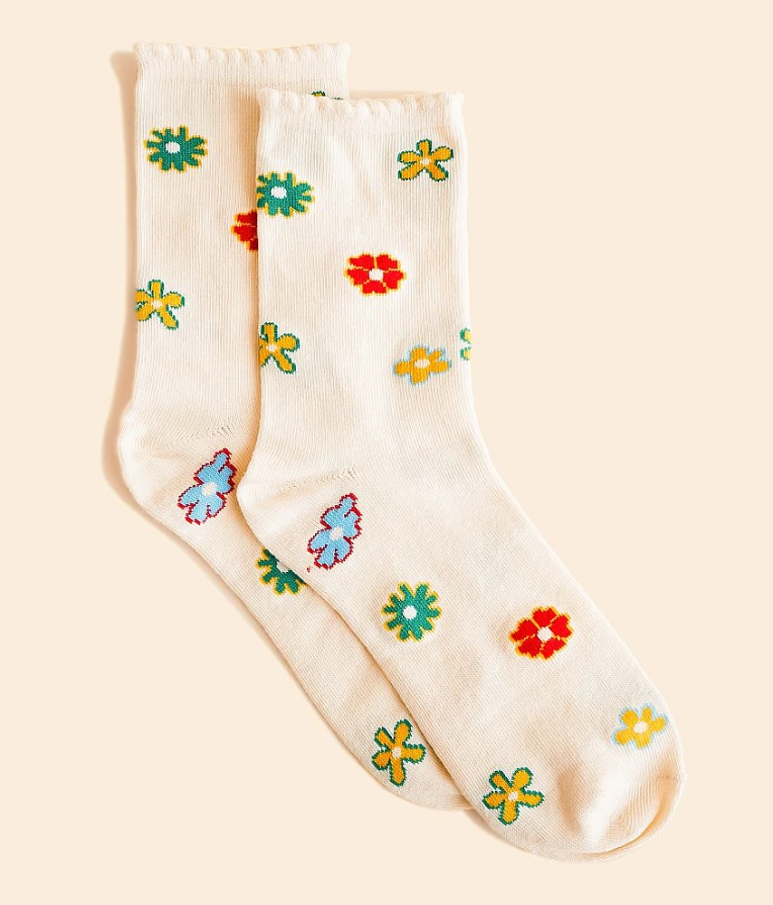 BKE Floral Ruffle Boot Socks