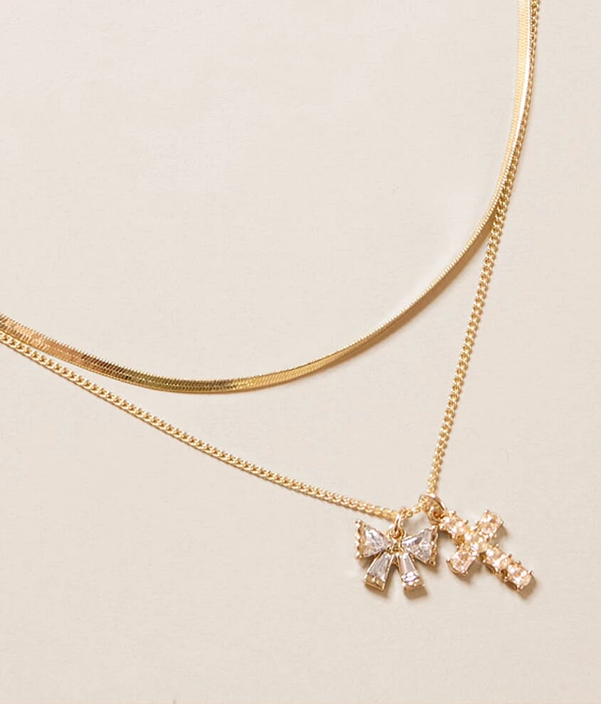 2 Pack Glitz Charm Necklace Set