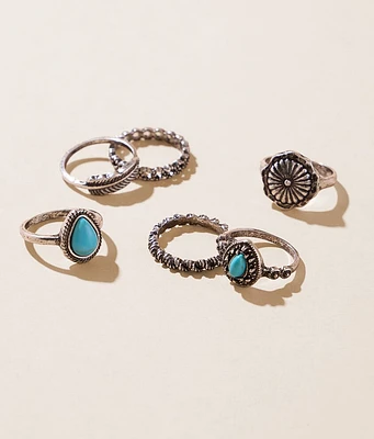 6 Pack Turquoise Ring Set