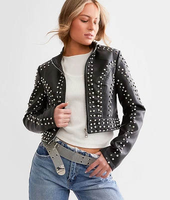 Azalea Wang Glitz Cropped Faux Leather Jacket