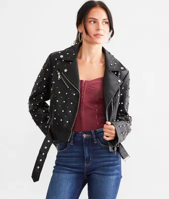 Azalea Wang Glitz Cropped Faux Leather Jacket