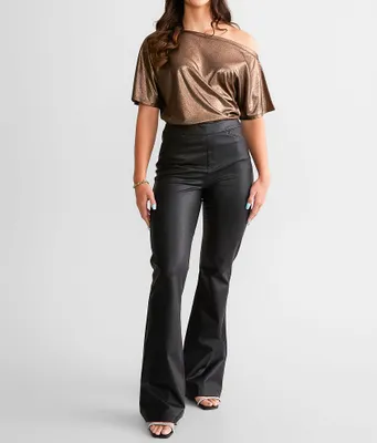 Buckle Black Pull On Flare Pleather Stretch Pant