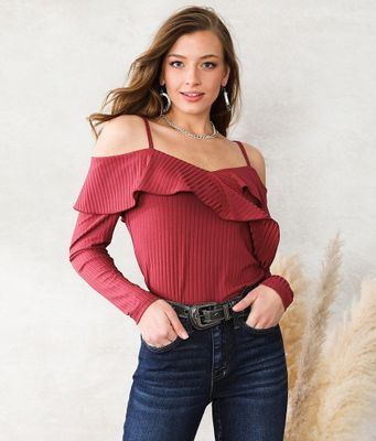 Willow & Root Cold Shoulder Ruffle Top