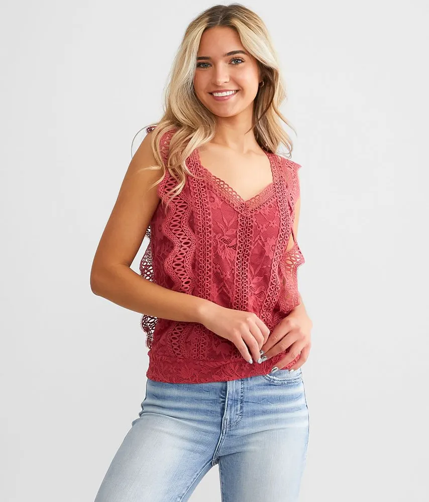 Daytrip Lace Trim Tank Top - Women's Tank Tops in Navy