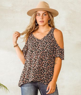 Willow & Root Floral Cold Shoulder Top