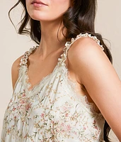 Metallic Embroidered Floral Chiffon Tank Top