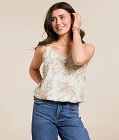 Metallic Embroidered Floral Chiffon Tank Top