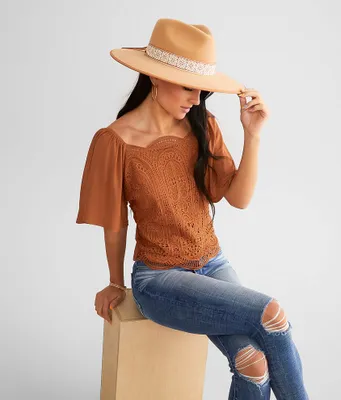 Willow & Root Scalloped Crochet Square Neck Top