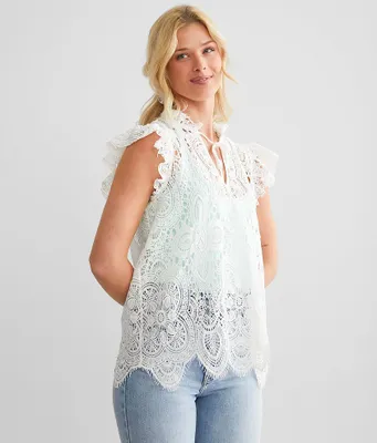 Willow & Root Eyelash Crochet Ruffle Top