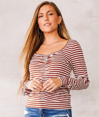 Willow & Root Cinched Front Striped Top