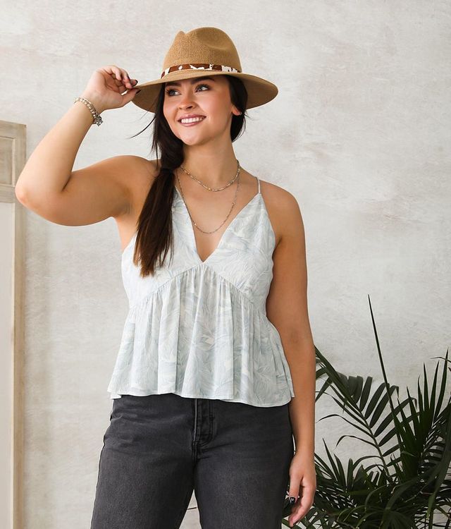 Willow & Root Lace Trim Peplum Tank Top - Women's Tank Tops in Tradewinds