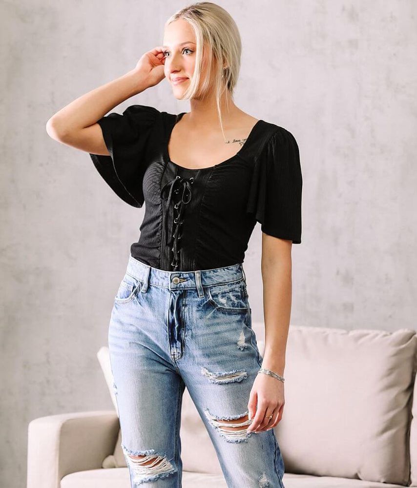Willow & Root Ruched Lace-Up Top