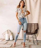 Floral Double Keyhole Top
