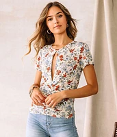 Floral Double Keyhole Top