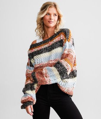 BKE Striped Open Weave Sweater