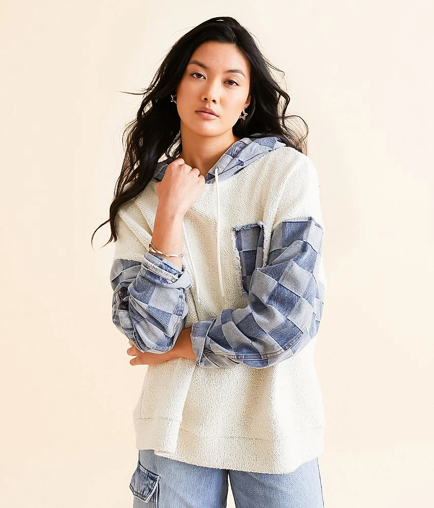 Bi Checkered Denim Hooded Sweatshirt