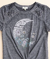 Girls - Moon & Flowers Front Tie T-Shirt