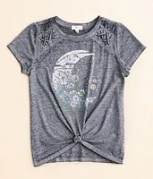 Girls - Modish Rebel Moon & Flowers Front Tie T-Shirt