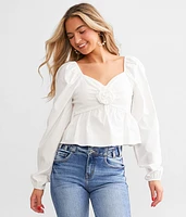Rosette Cropped Peplum Top