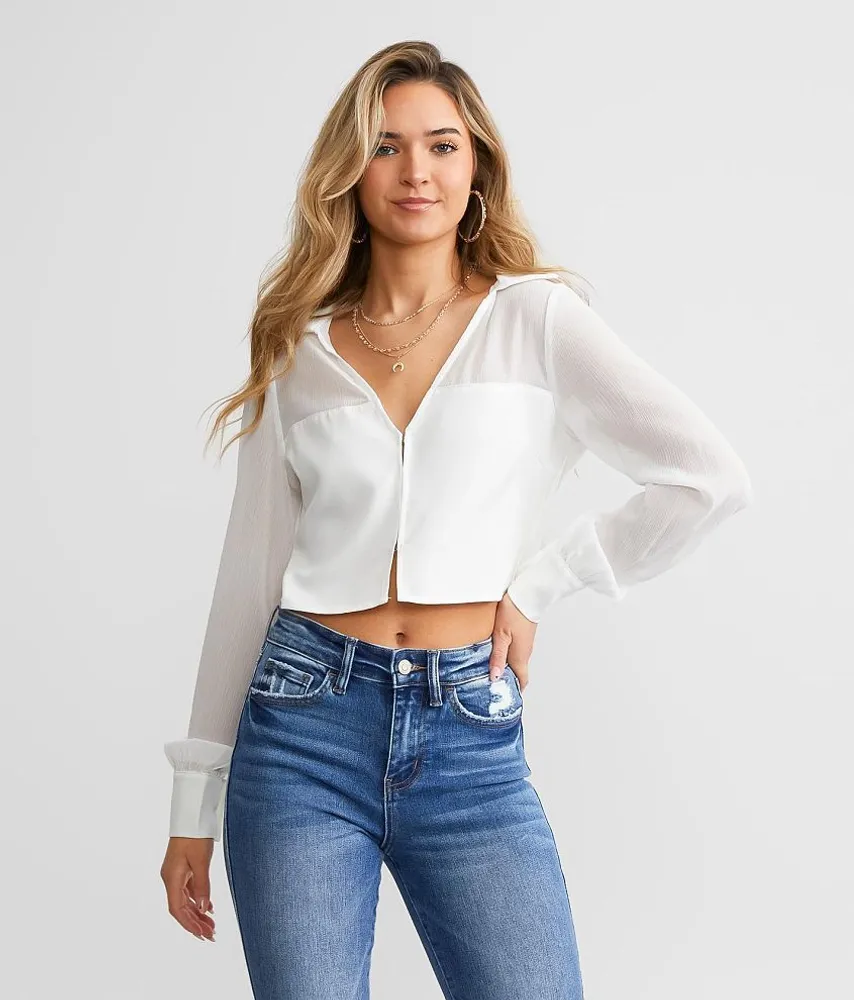 Blue Blush Cropped Sheer Top