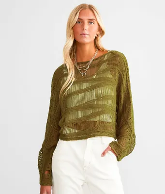Gilded Intent Wavy Stitch Cropped Sweater