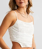 Lace Overlay Corset Cropped Tank Top