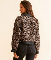 Faux Leather Cropped Cheetah Jacket