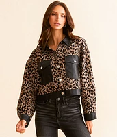 Faux Leather Cropped Cheetah Jacket