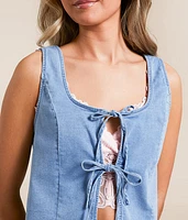 Denim Front Tie Cropped Tank Top