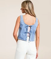 Denim Front Tie Cropped Tank Top