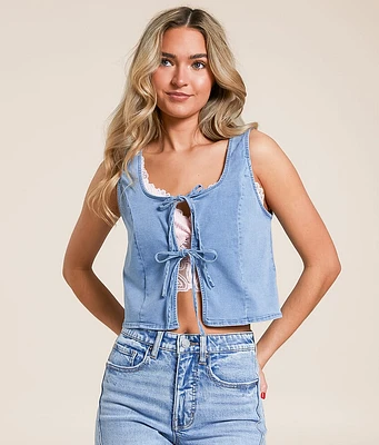 Denim Front Tie Cropped Tank Top