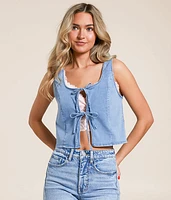 Denim Front Tie Cropped Tank Top