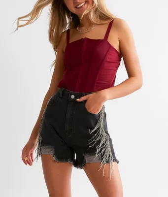 Ultra High Rise Rhinestone Fringe Short