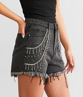 Ultra High Rise Rhinestone Fringe Short